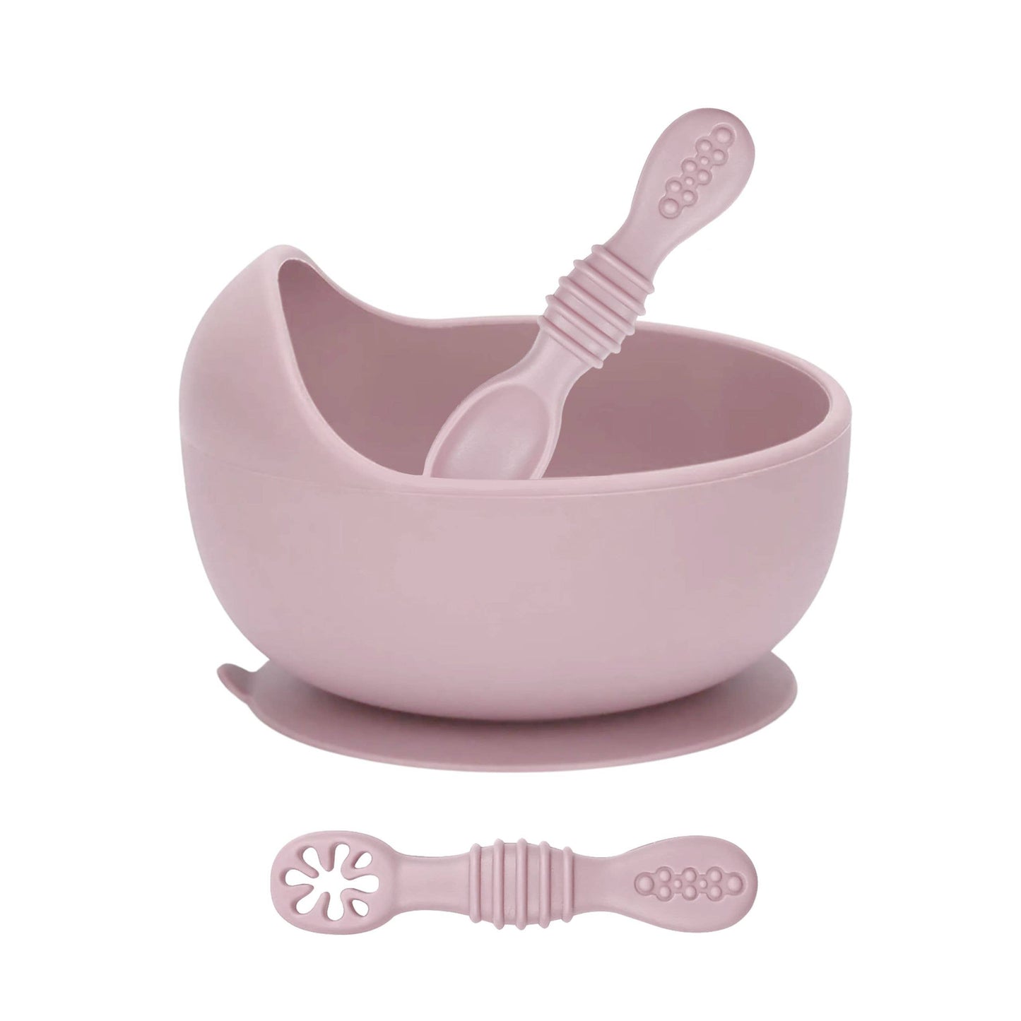 Suction Bowl & Training Spoons - Dusty Pink