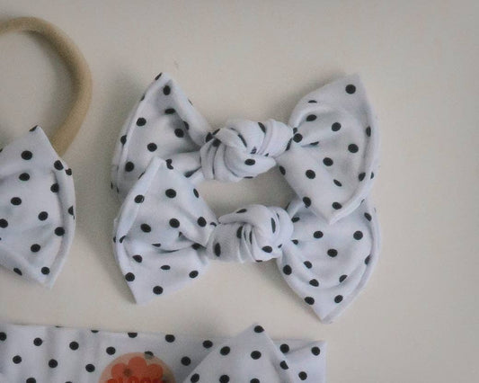 White Polka Dot Bloom Piggie Clips or Nylon Headband