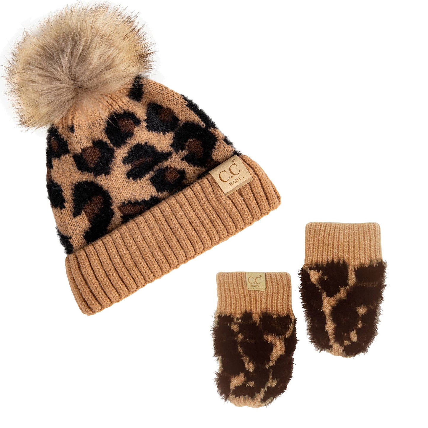 Infant Beanie/Mittens Set - Leopard Latte