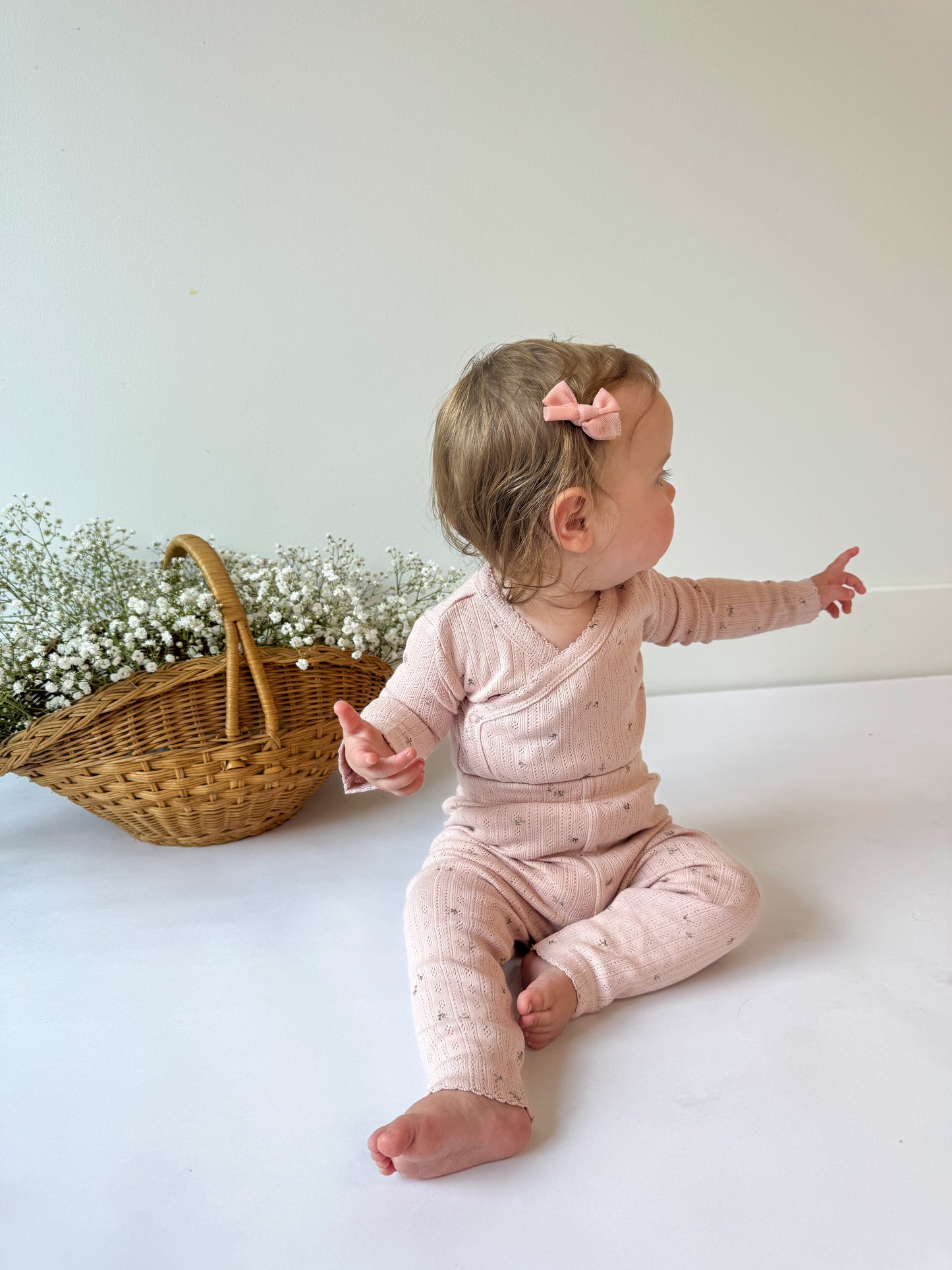 Hilda Brushed Back Pointelle Long Sleeve Kimono Bodysuit