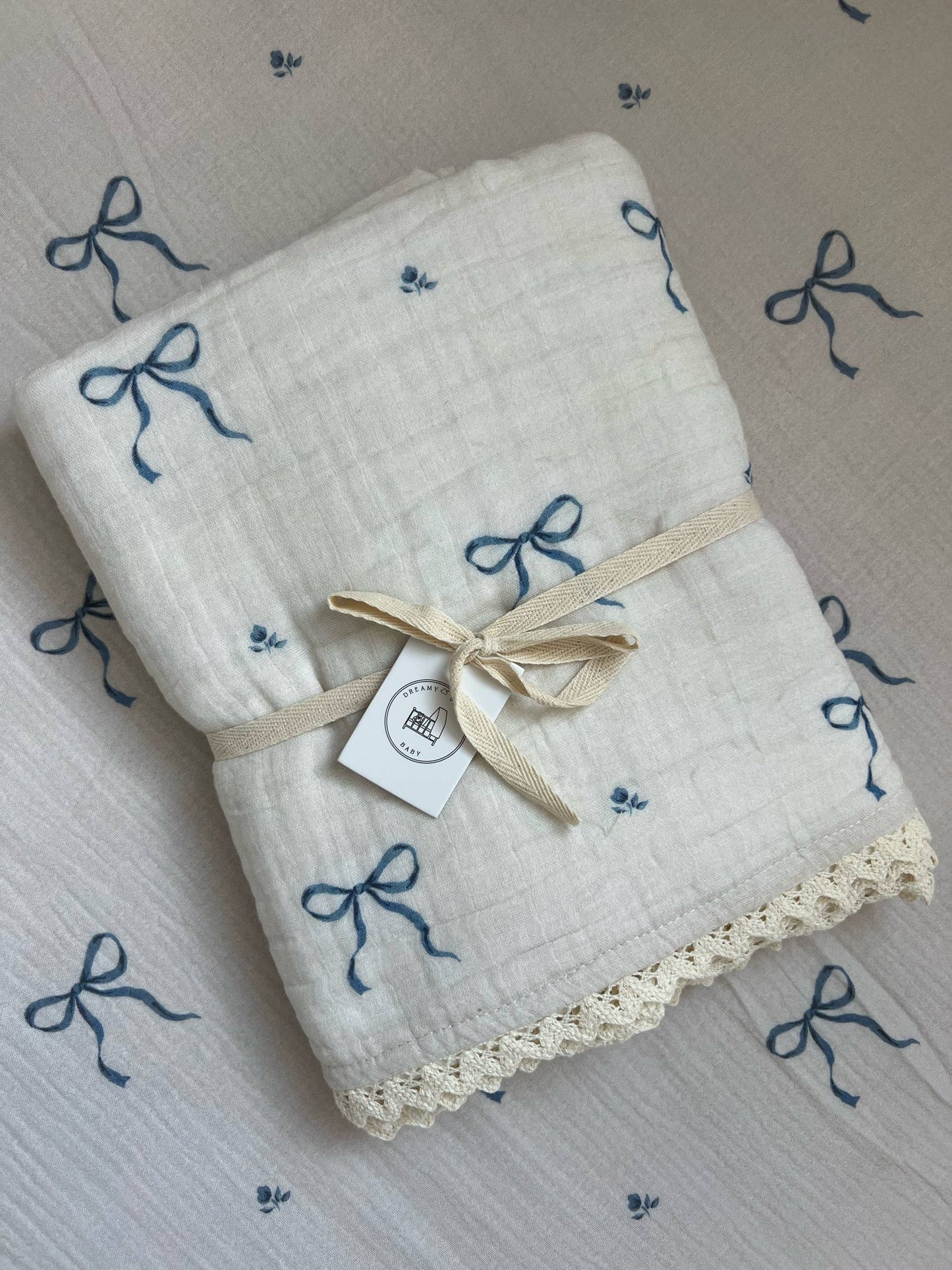 Blue Bows 6 Layer Gauze Blanket