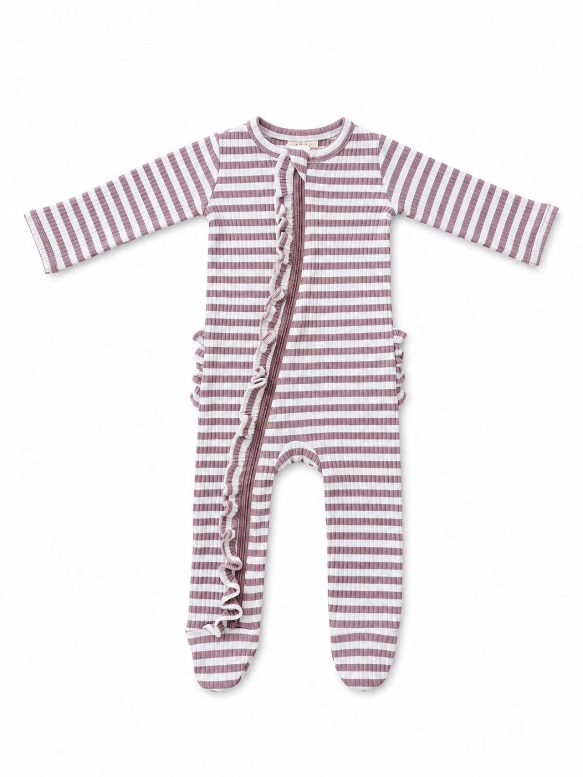 Violet Stripe / Ribbed Frill 2-Way Zip Footie