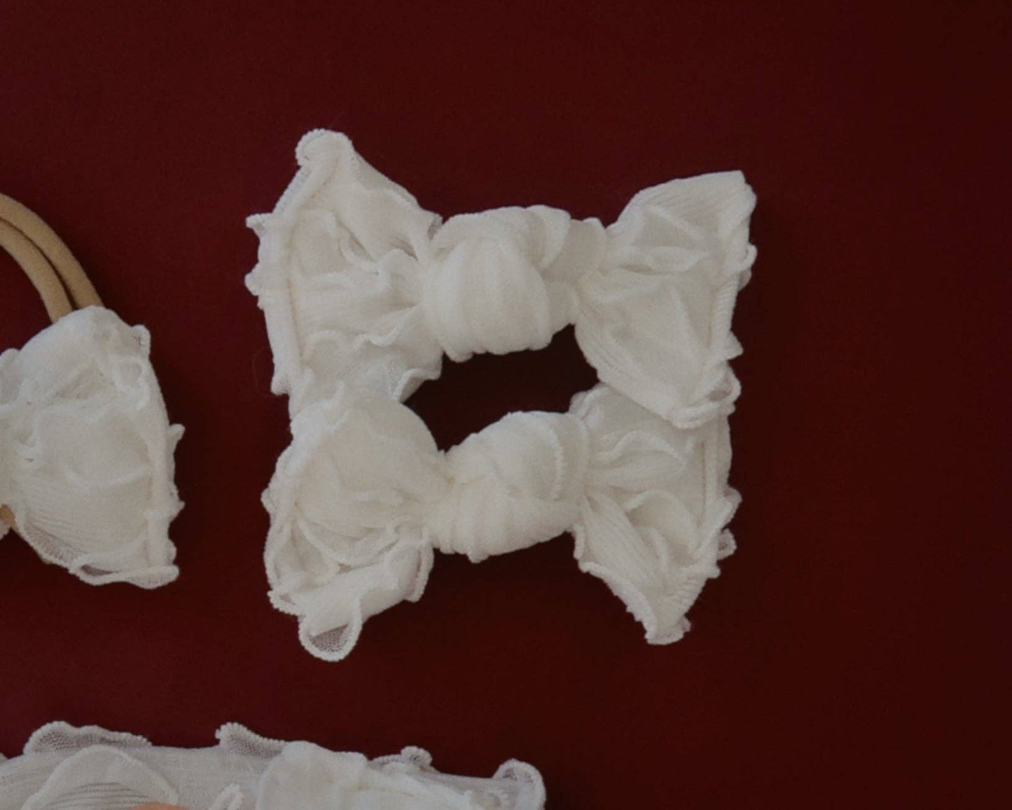White Ruffle BloomCLIPS or Nylon Headband