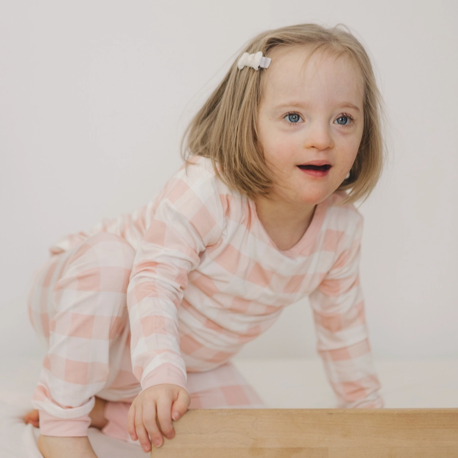 Pink Gingham Bamboo Set