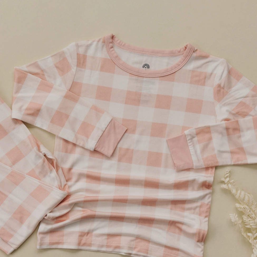 Pink Gingham Bamboo Set