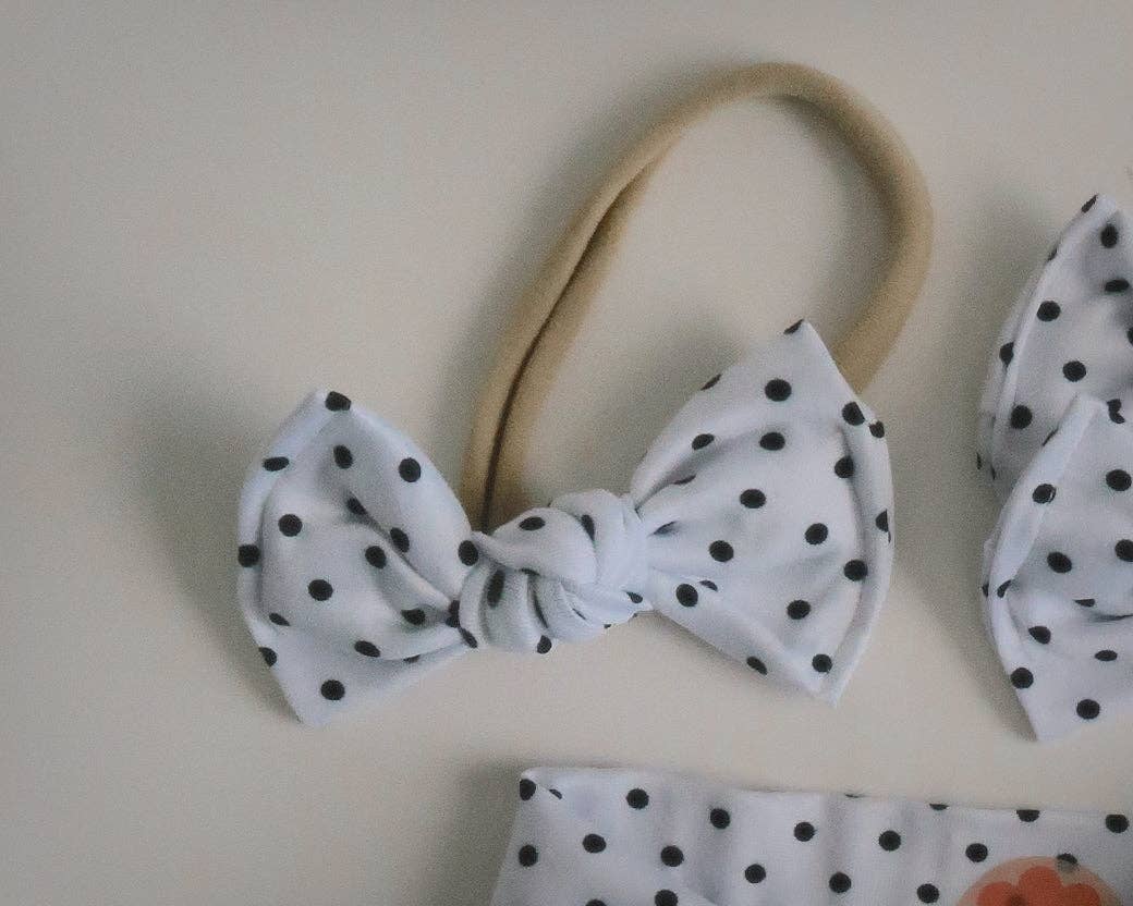 White Polka Dot Bloom Piggie Clips or Nylon Headband