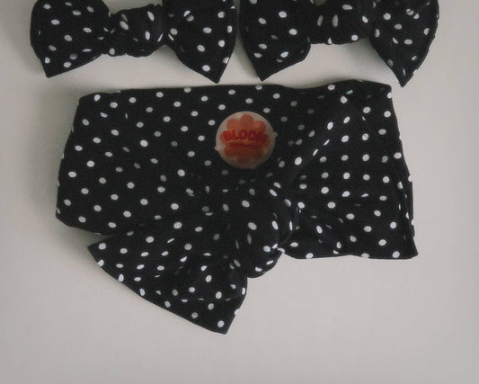 Black Polka Dots Tie On Headwrap