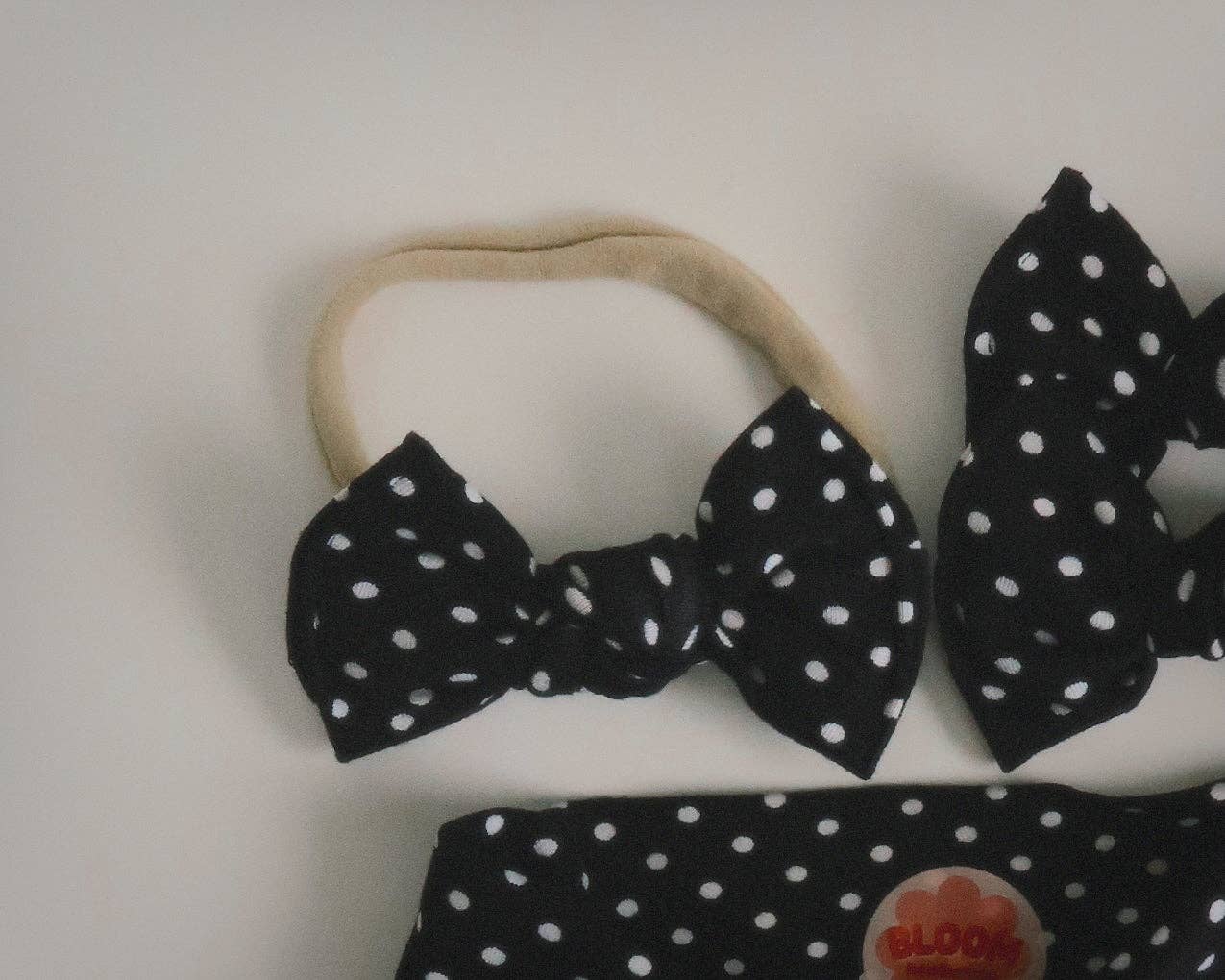 Black Polka Dot Bloom Piggie Clips or Nylon headband