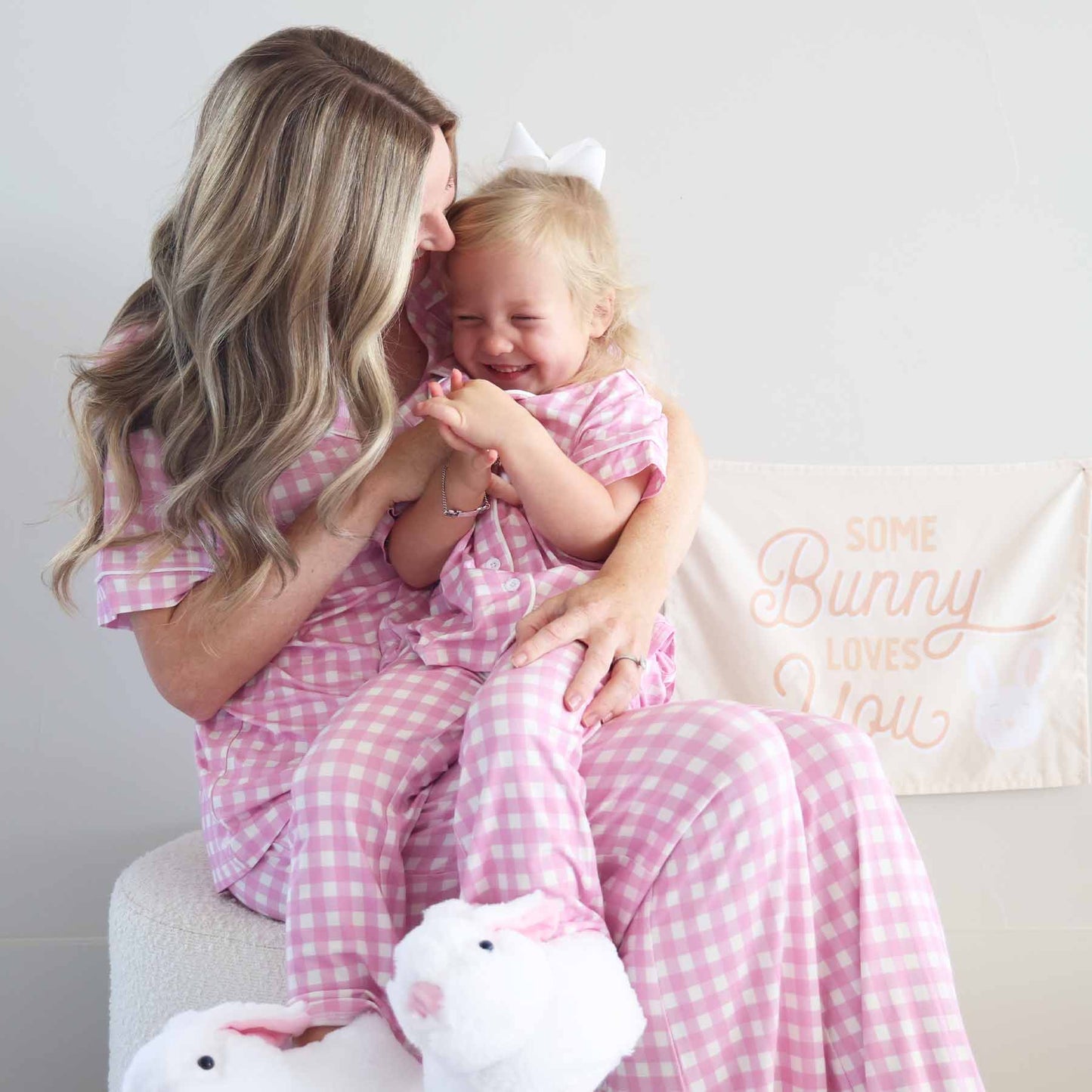 Women's Two Piece Flare Lounge Set | Pink Gingham