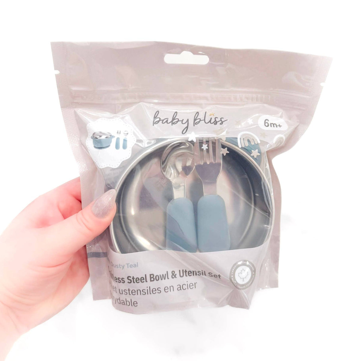 Stainless Steel Bowl & Utensil Set - Dusty Teal