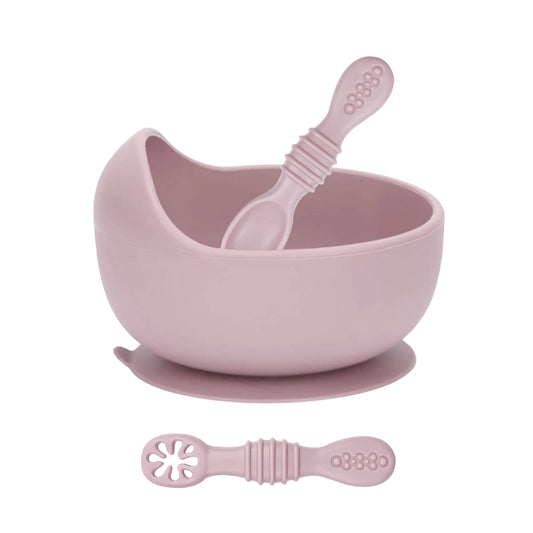 Suction Bowl & Training Spoons - Dusty Pink