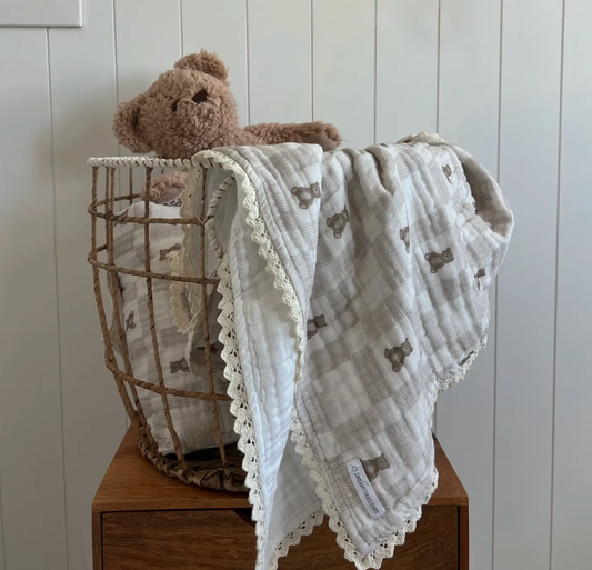 Vintage Teddy 6 Layer Gauze Blanket