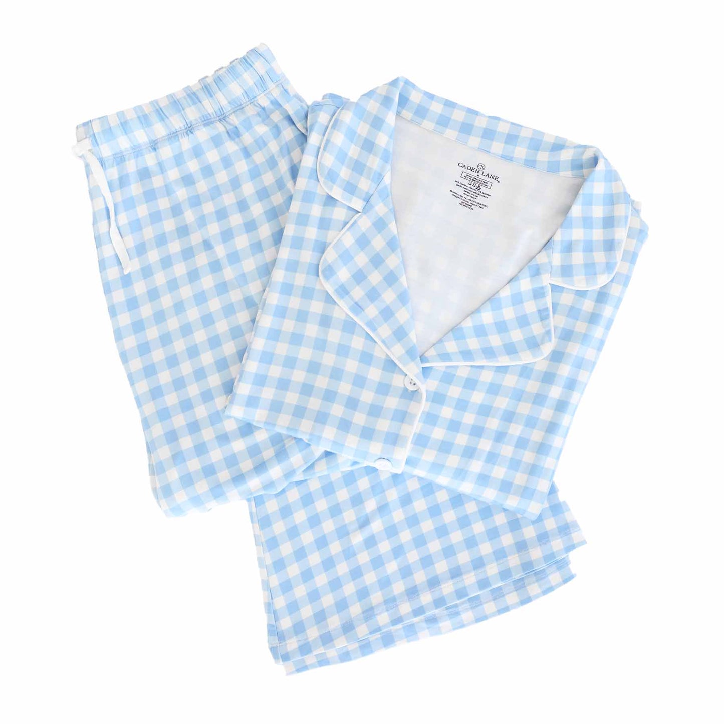 Women's Two Piece Flare Lounge Set | Blue Gingham