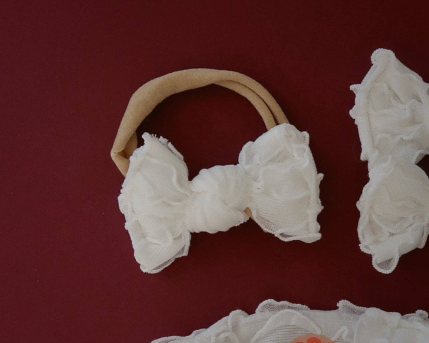 White Ruffle BloomCLIPS or Nylon Headband