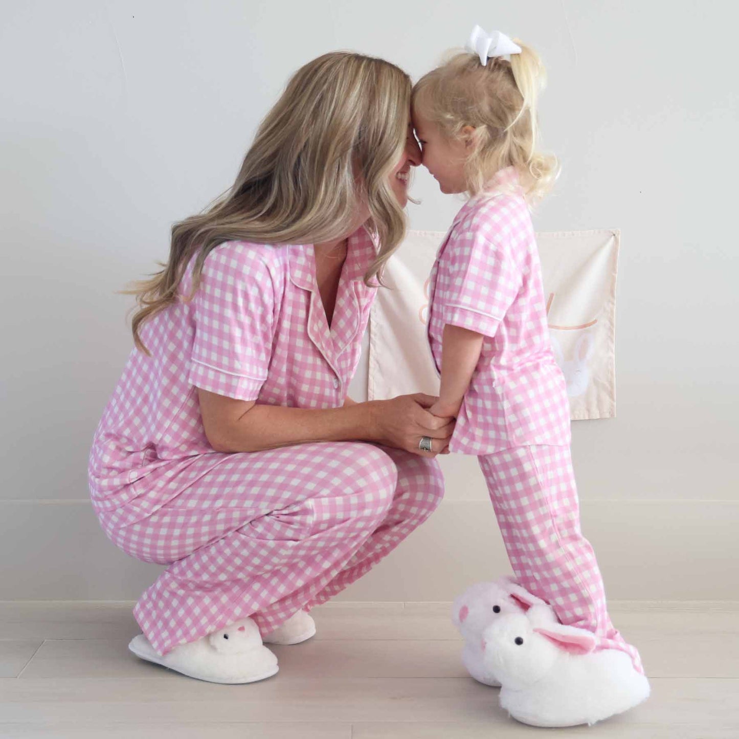 Women's Two Piece Flare Lounge Set | Pink Gingham