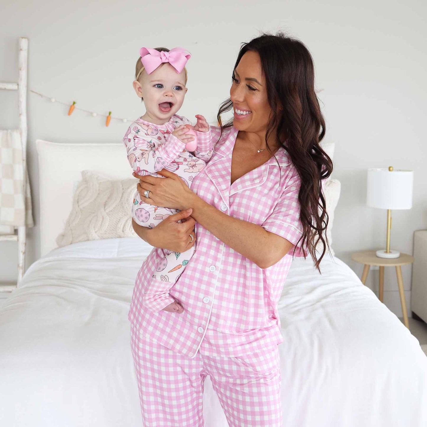 Women's Two Piece Flare Lounge Set | Pink Gingham