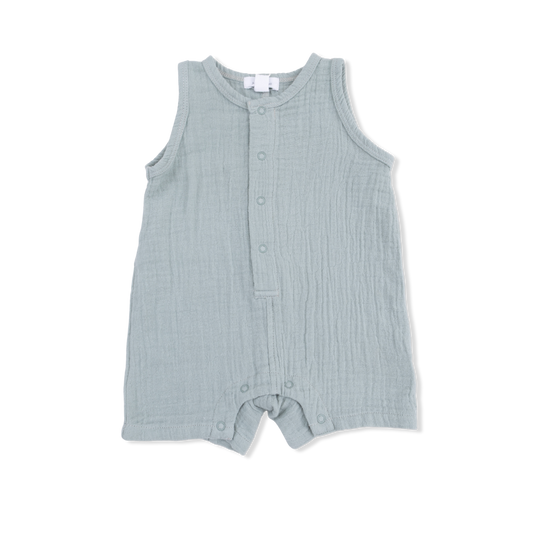 Solid Muslin Jadeite - Sleeveless Shortie Romper