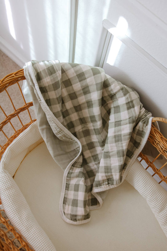 Evergreen Gingham 6 Layer Gauze Blanket
