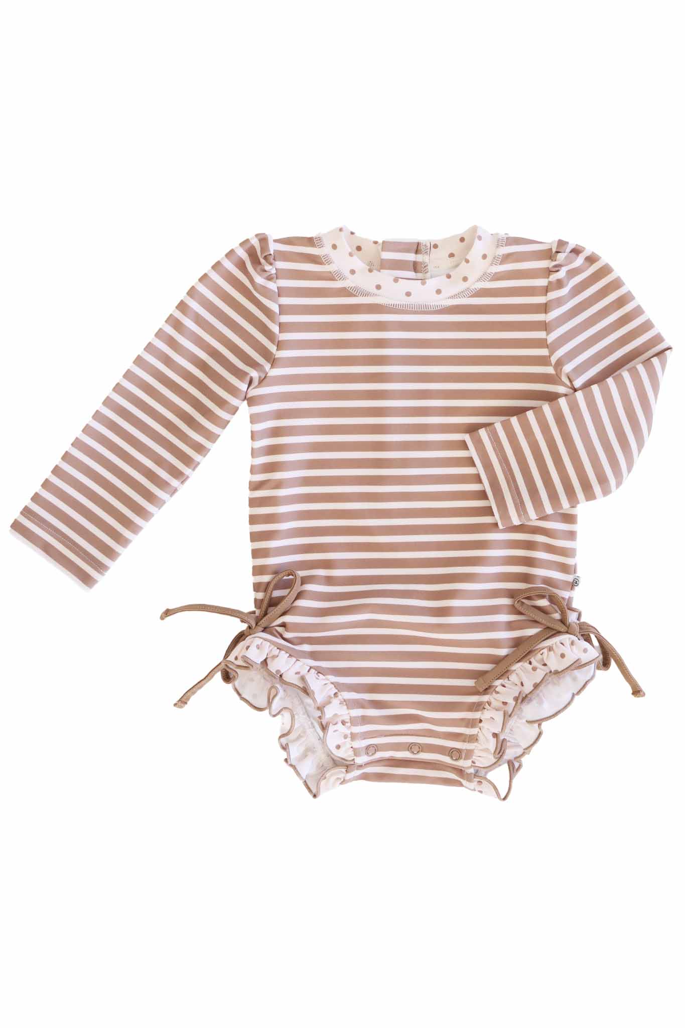 Long Sleeve Rash Guard With Ruffle Bottom | Sandy Stripes