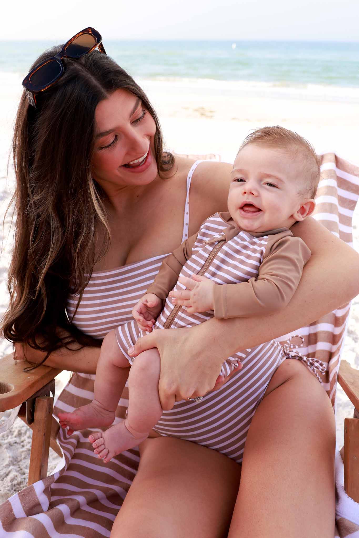 Long Sleeve Rash Guard Swim Romper Shortie | Sandy Stripes