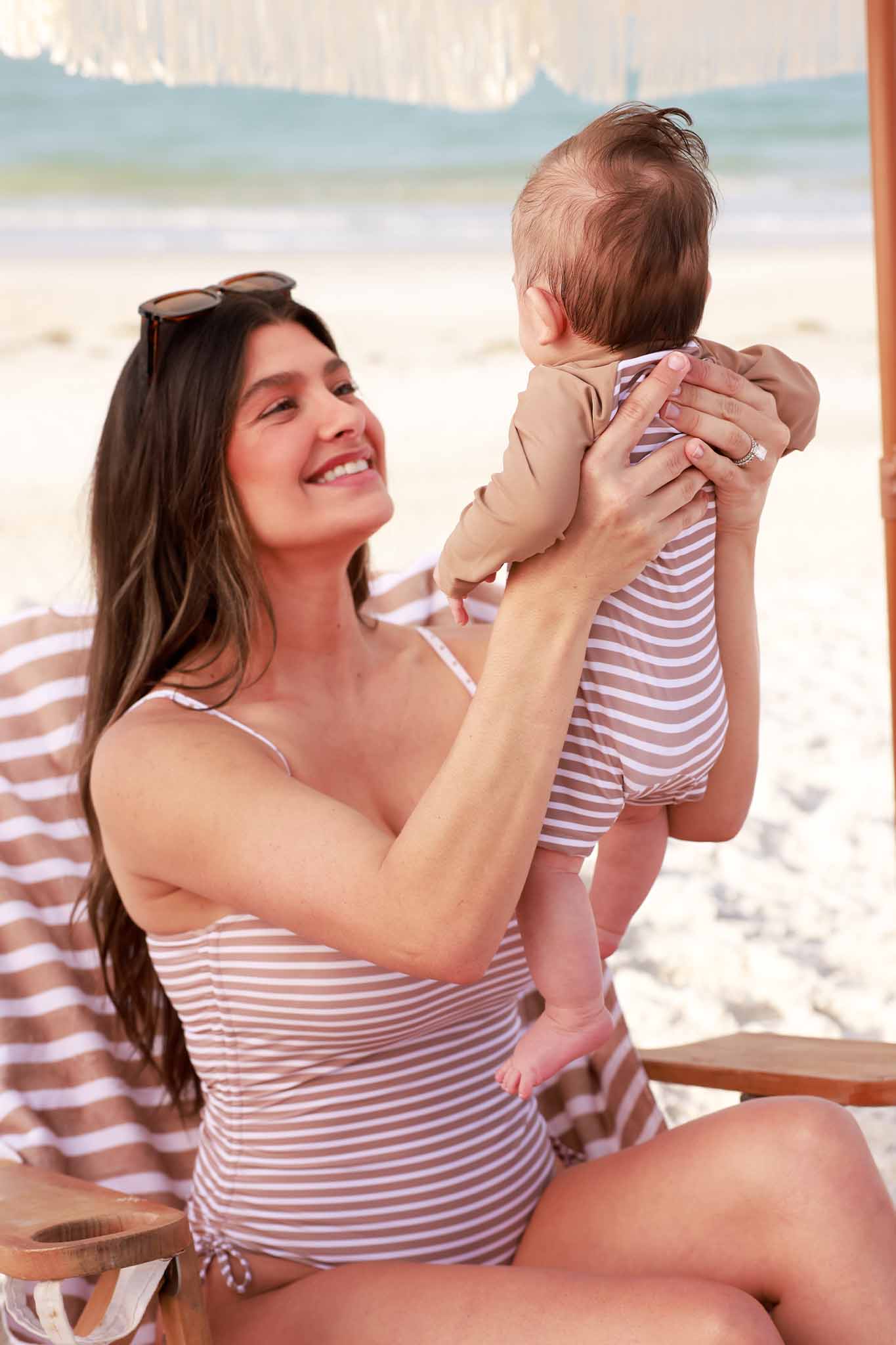 Long Sleeve Rash Guard Swim Romper Shortie | Sandy Stripes