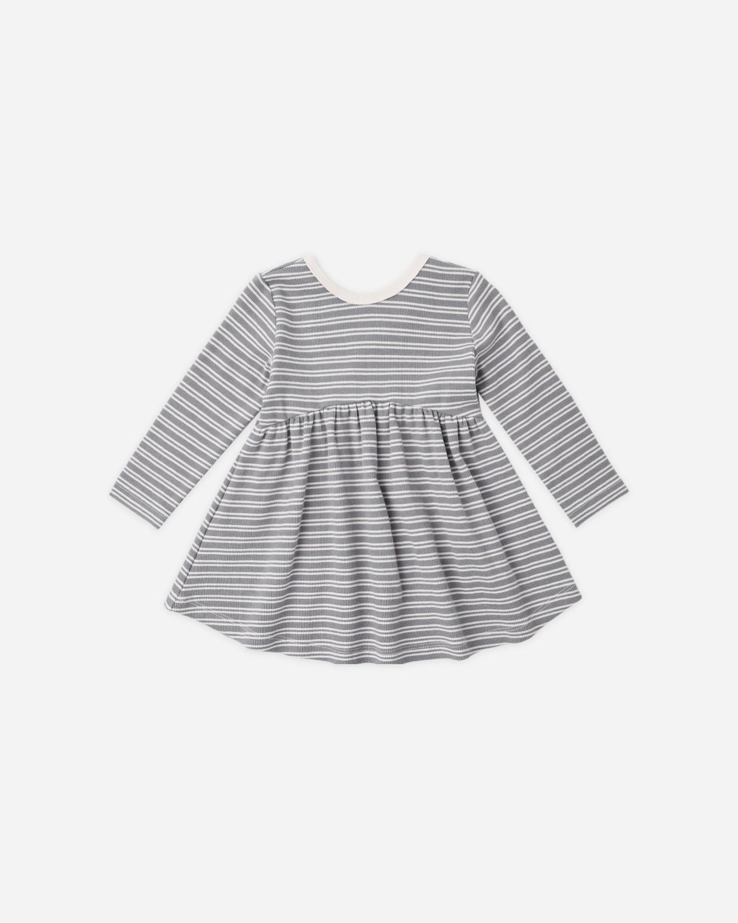 Quincy Mae Ribbed Long-Sleeve Dress Slate Microstripe