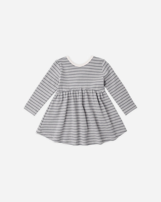Quincy Mae Ribbed Long-Sleeve Dress Slate Microstripe
