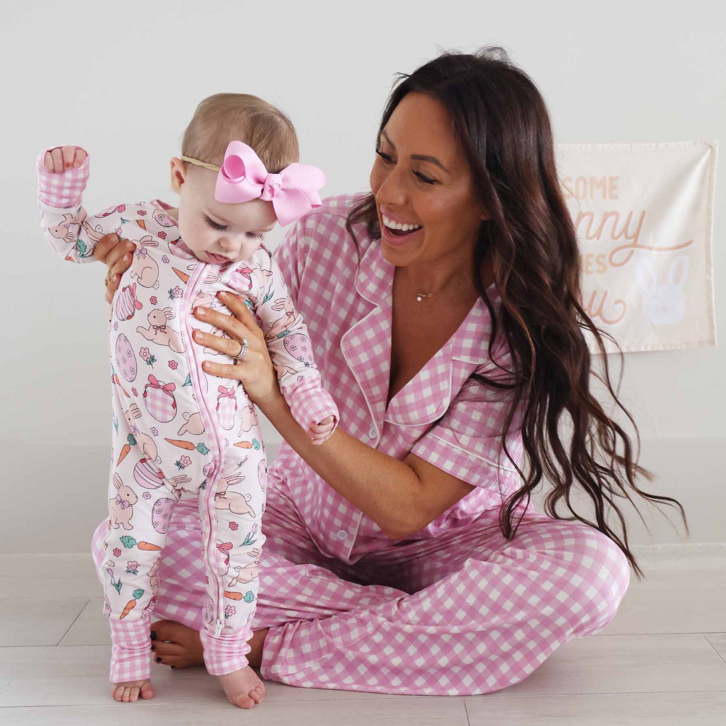 Women's Two Piece Flare Lounge Set | Pink Gingham