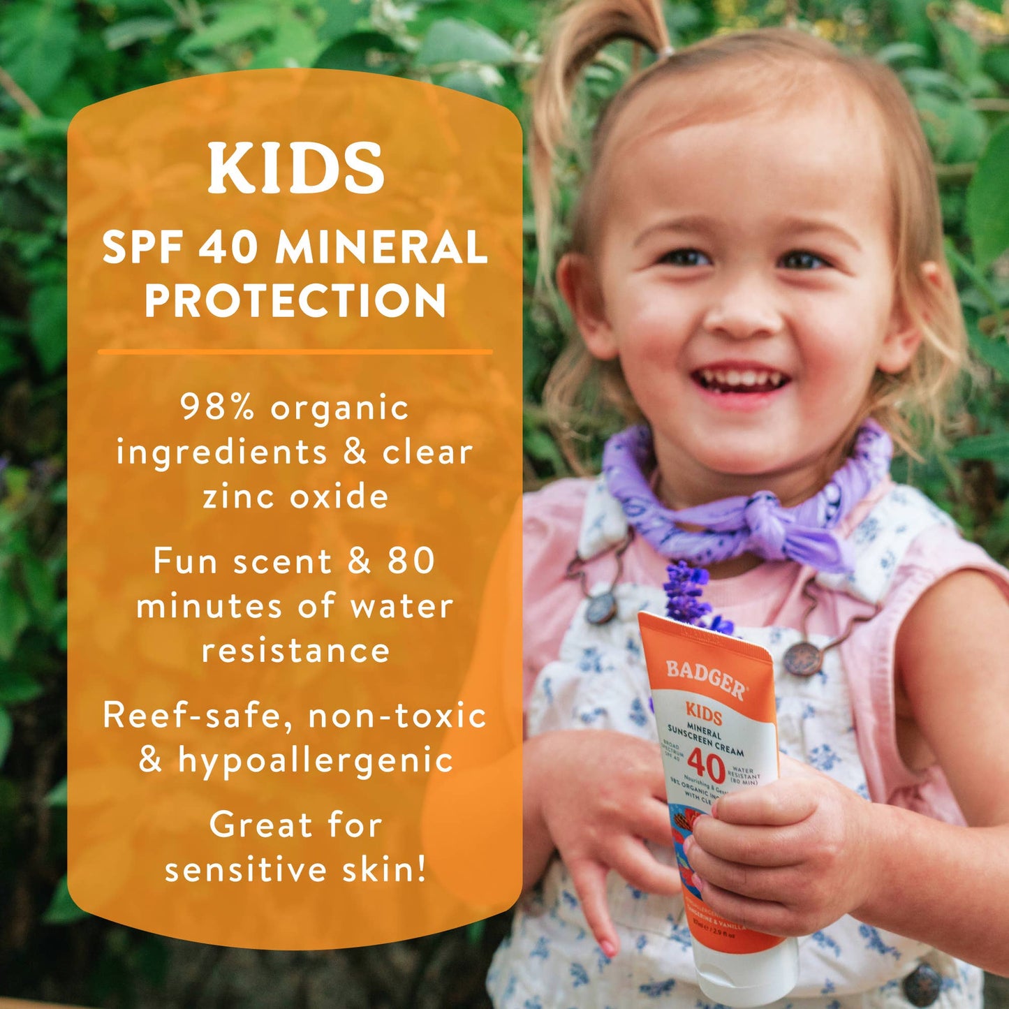 Badger Kids Mineral Sunscreen Cream SPF 40, with Zinc Oxide