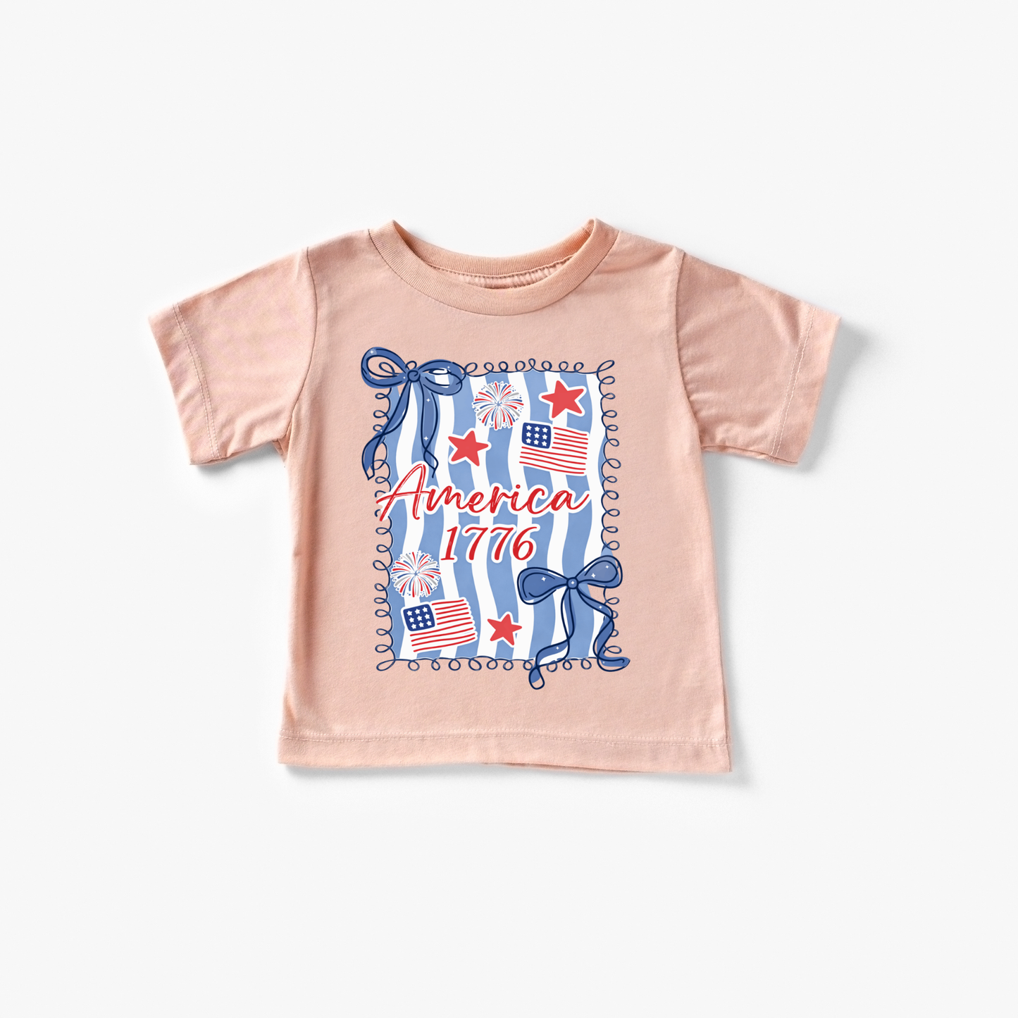 America 1776 Flag Bow 4th of July Kids Patriotic Shirt