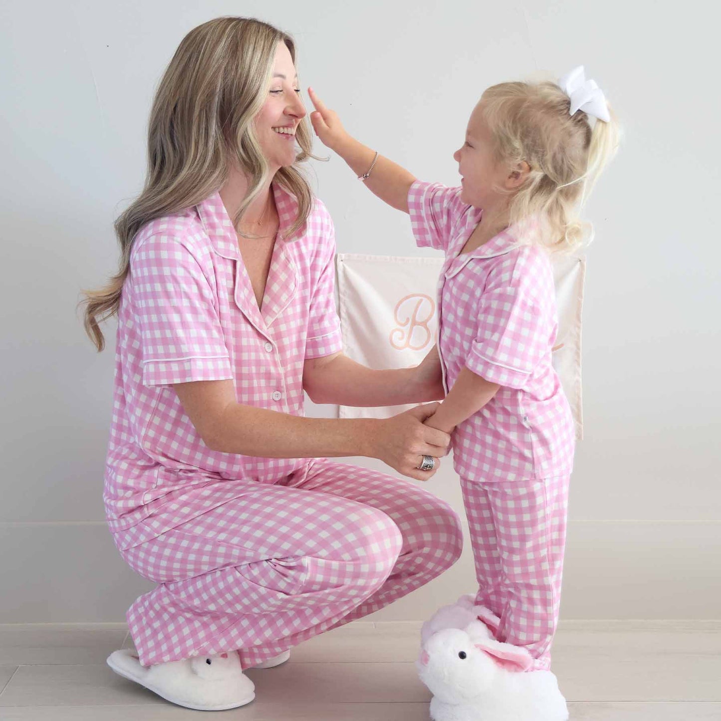 Women's Two Piece Flare Lounge Set | Pink Gingham