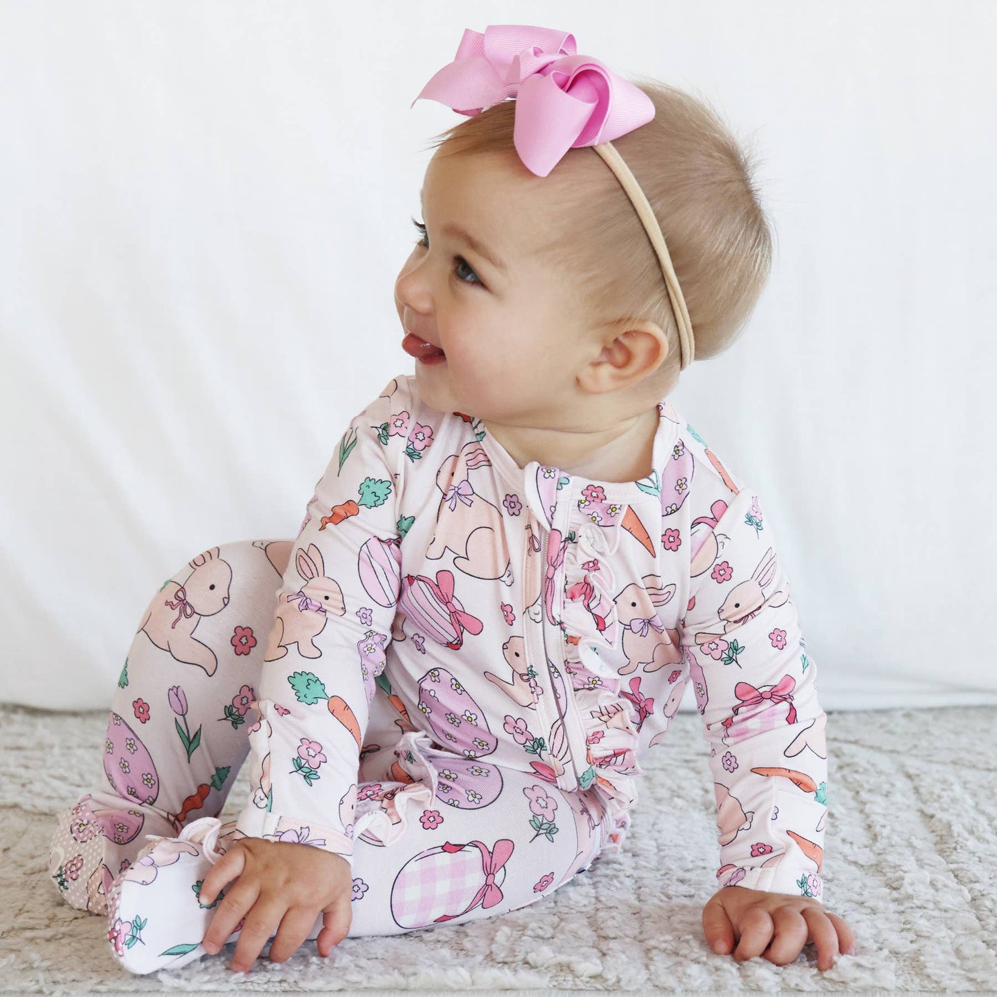 Hoppy Spring Ruffle Zipper Footie | Pink