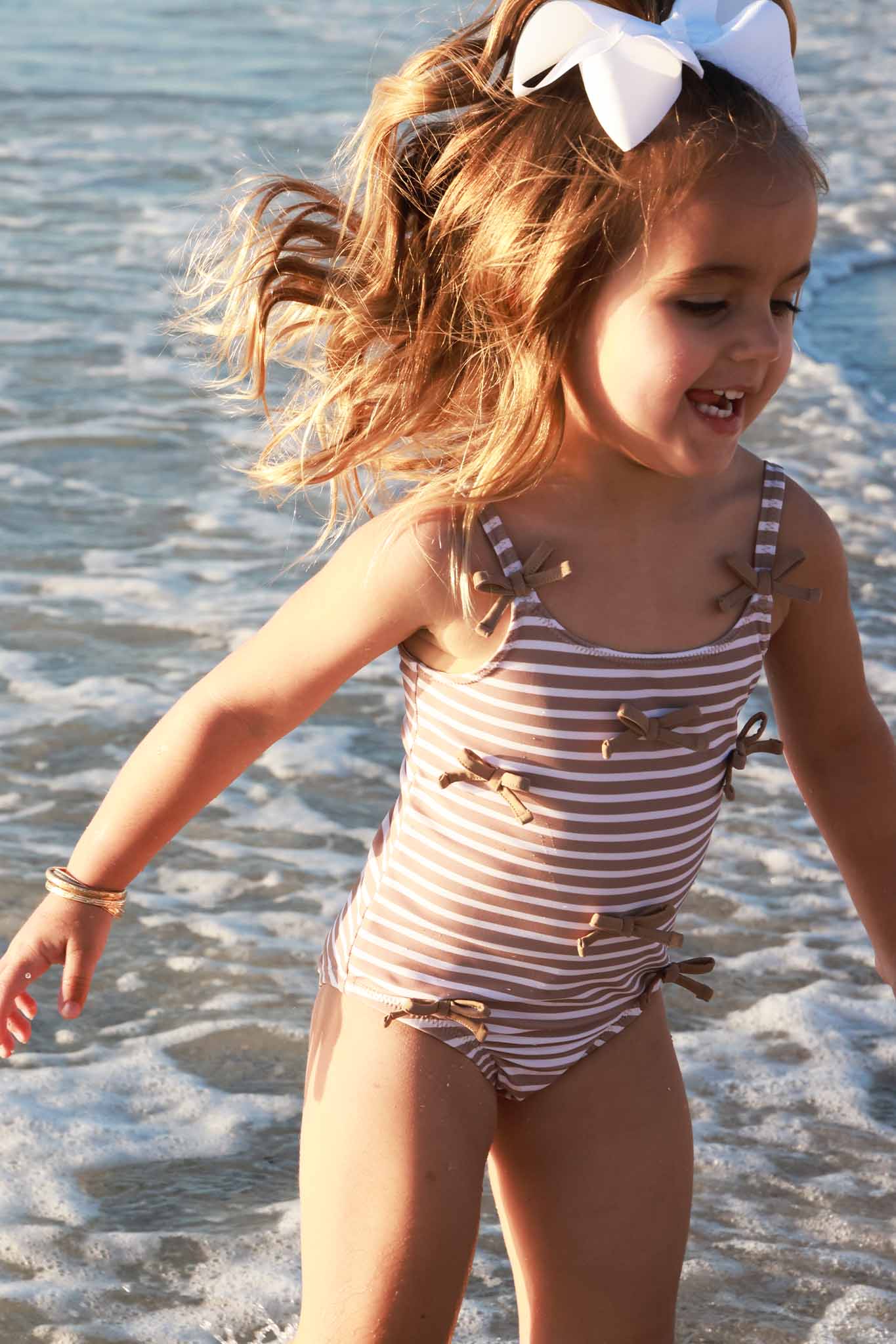 Tiny Bows One Piece | Sandy Stripes