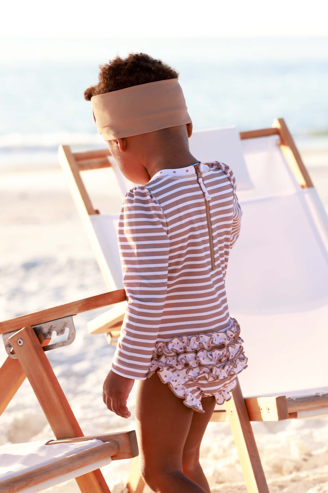 Long Sleeve Rash Guard With Ruffle Bottom | Sandy Stripes