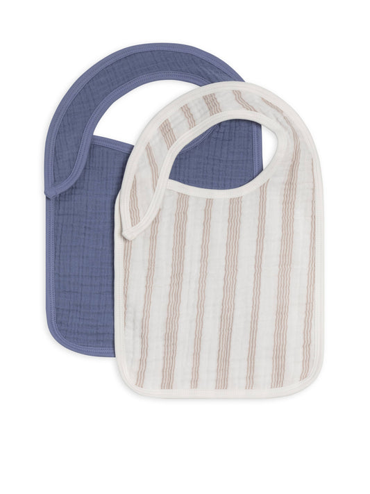 Organic 2-Pack Muslin Bibs - Enzo Stripe + Marino