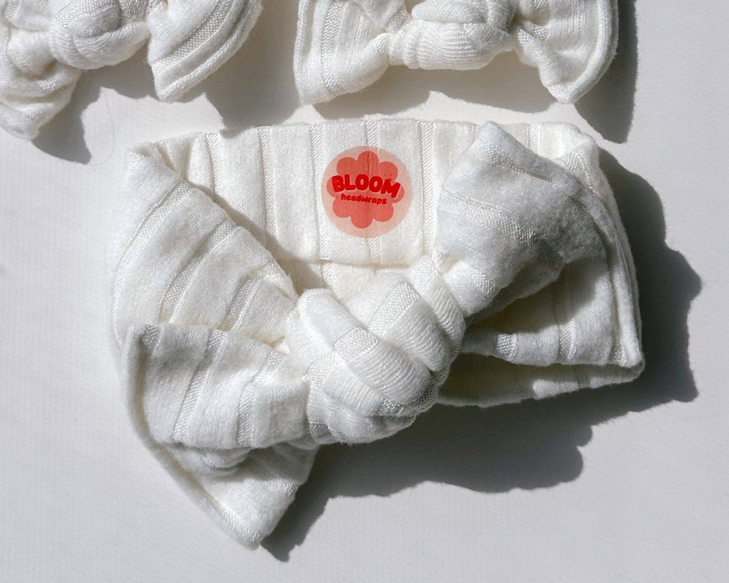 White Wide Fuzzy Ribbed Tie On Headwrap