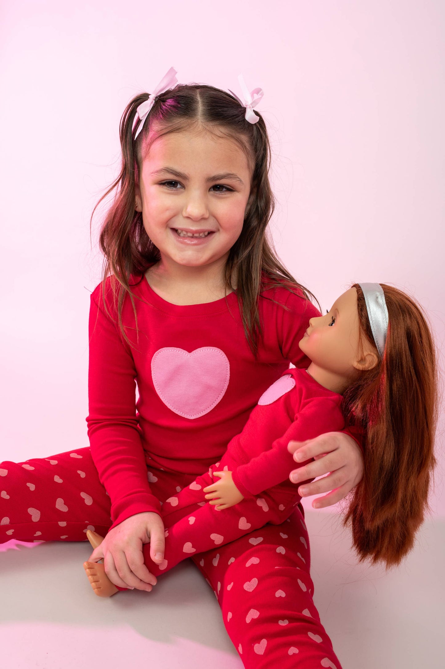 Kids Girl & Doll Cotton Hearts Pajama for Valentine's Day