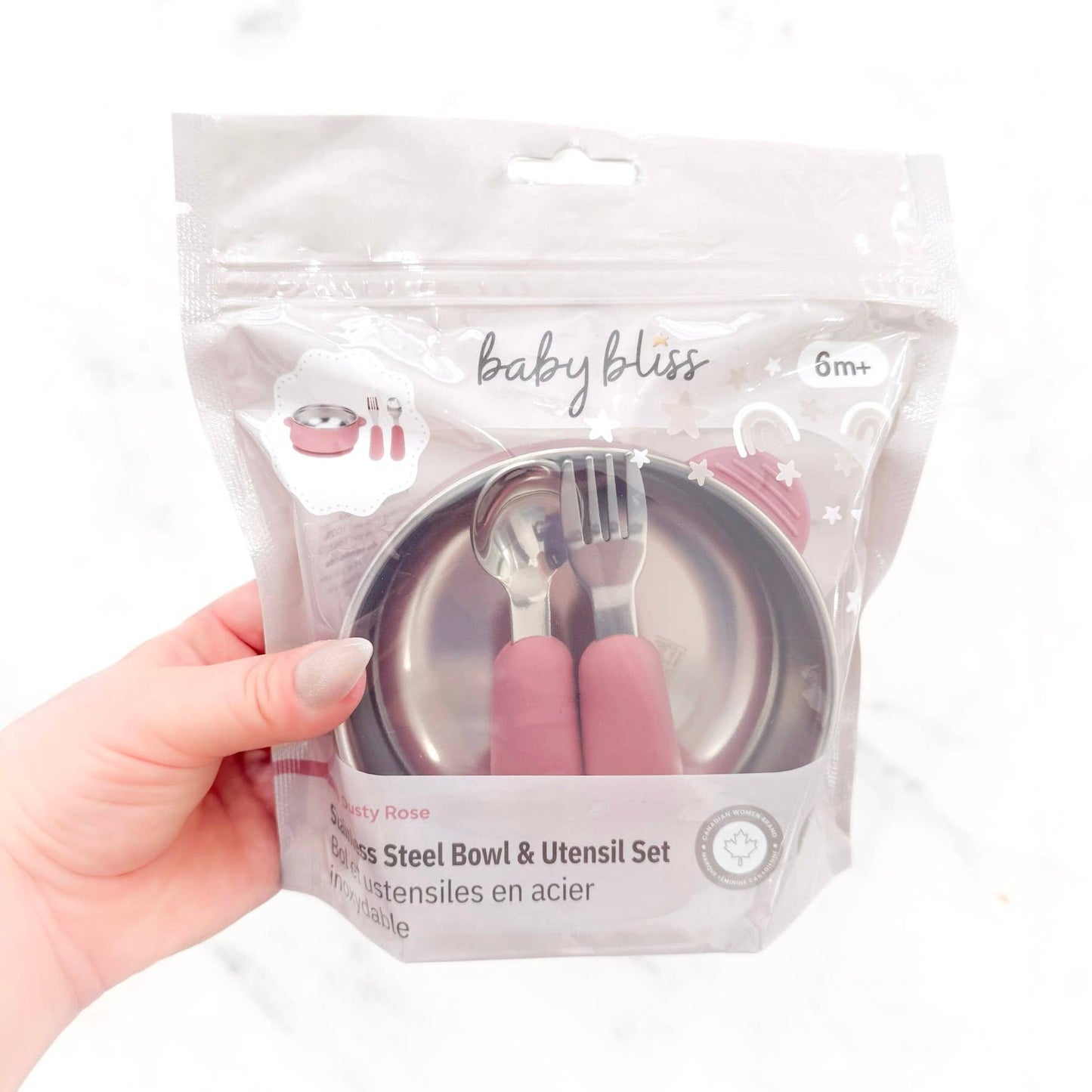 Stainless Steel Bowl & Utensil Set - Dusty Rose