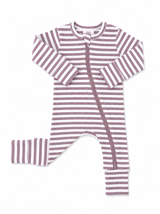 Violet Stripe / Ribbed 2-Way Zip Romper