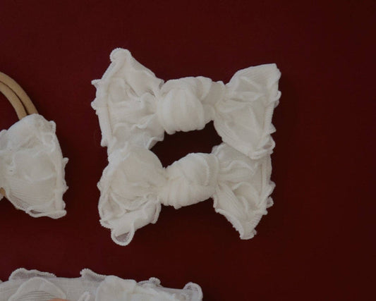 White Ruffle BloomCLIPS or Nylon Headband