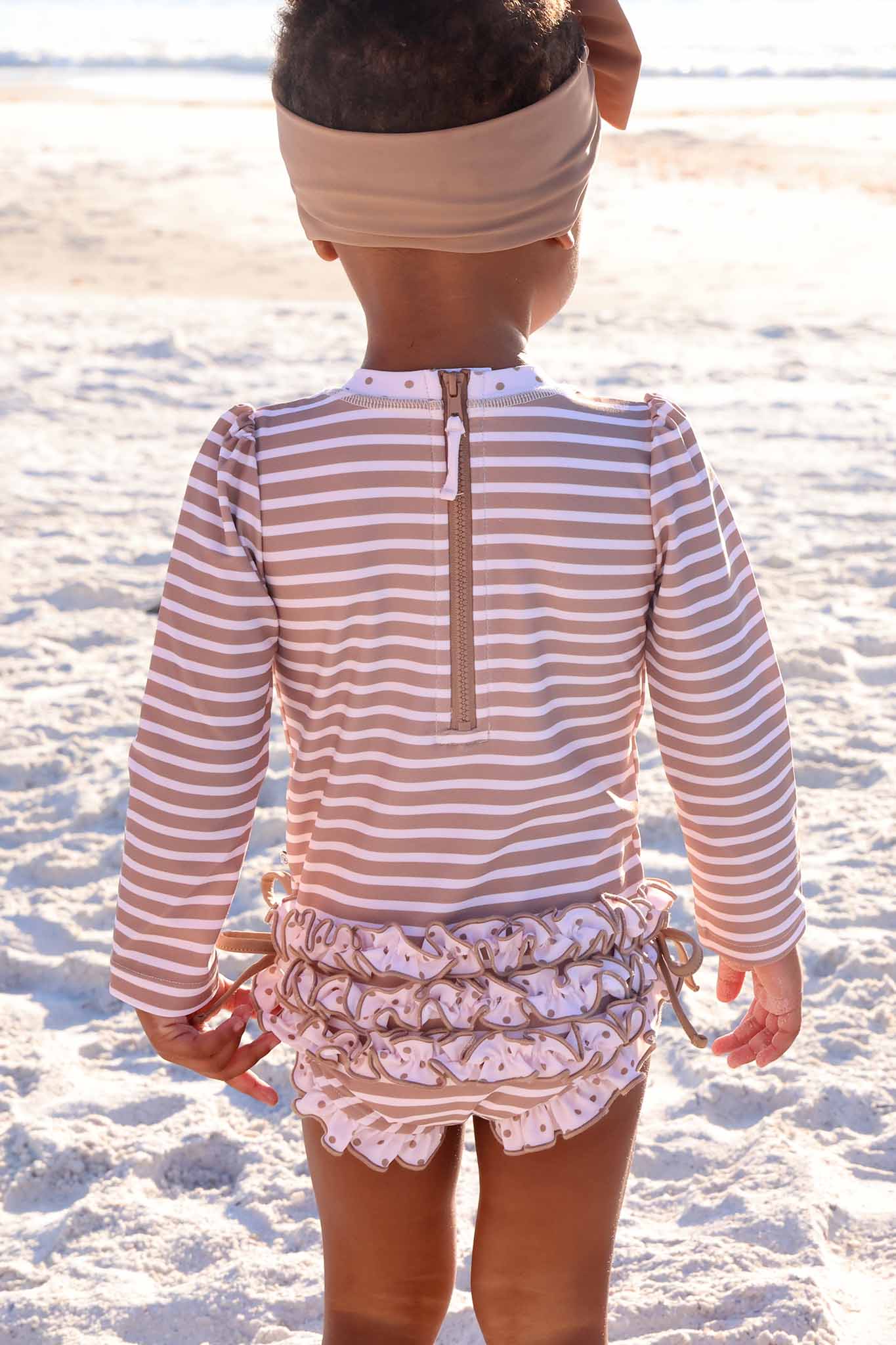 Long Sleeve Rash Guard With Ruffle Bottom | Sandy Stripes
