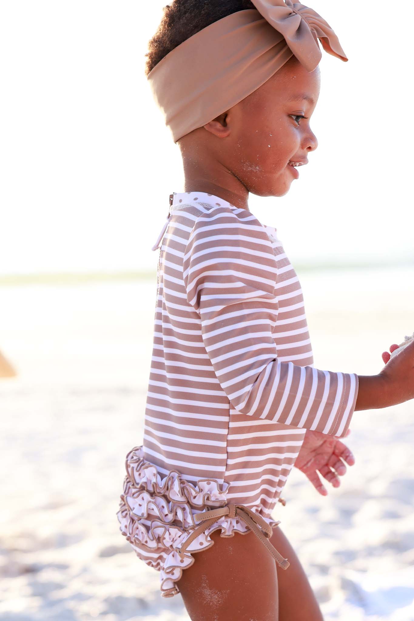 Long Sleeve Rash Guard With Ruffle Bottom | Sandy Stripes