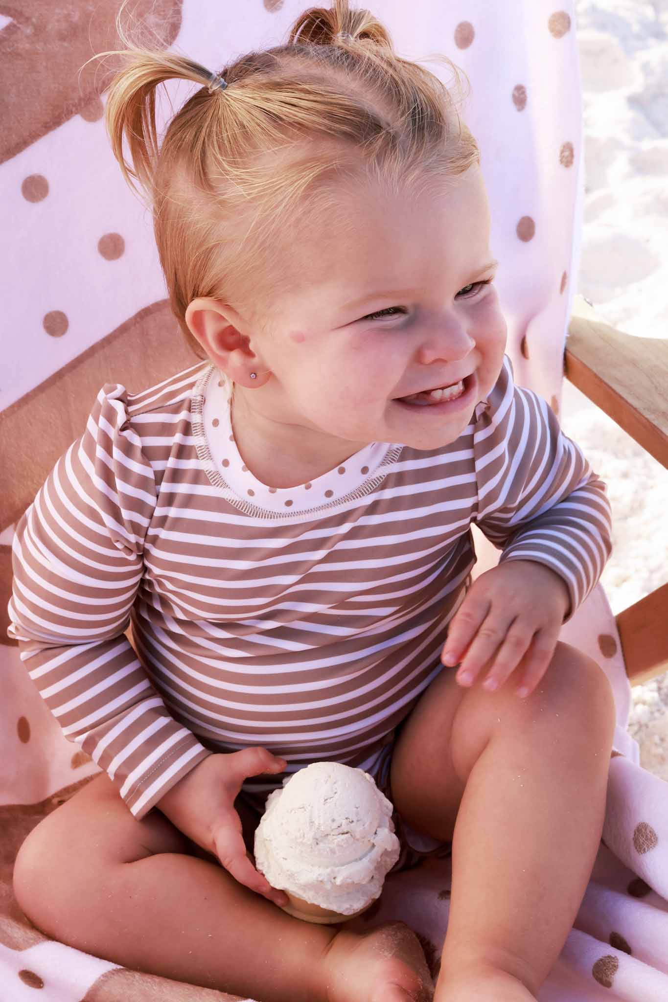 Long Sleeve Rash Guard With Ruffle Bottom | Sandy Stripes