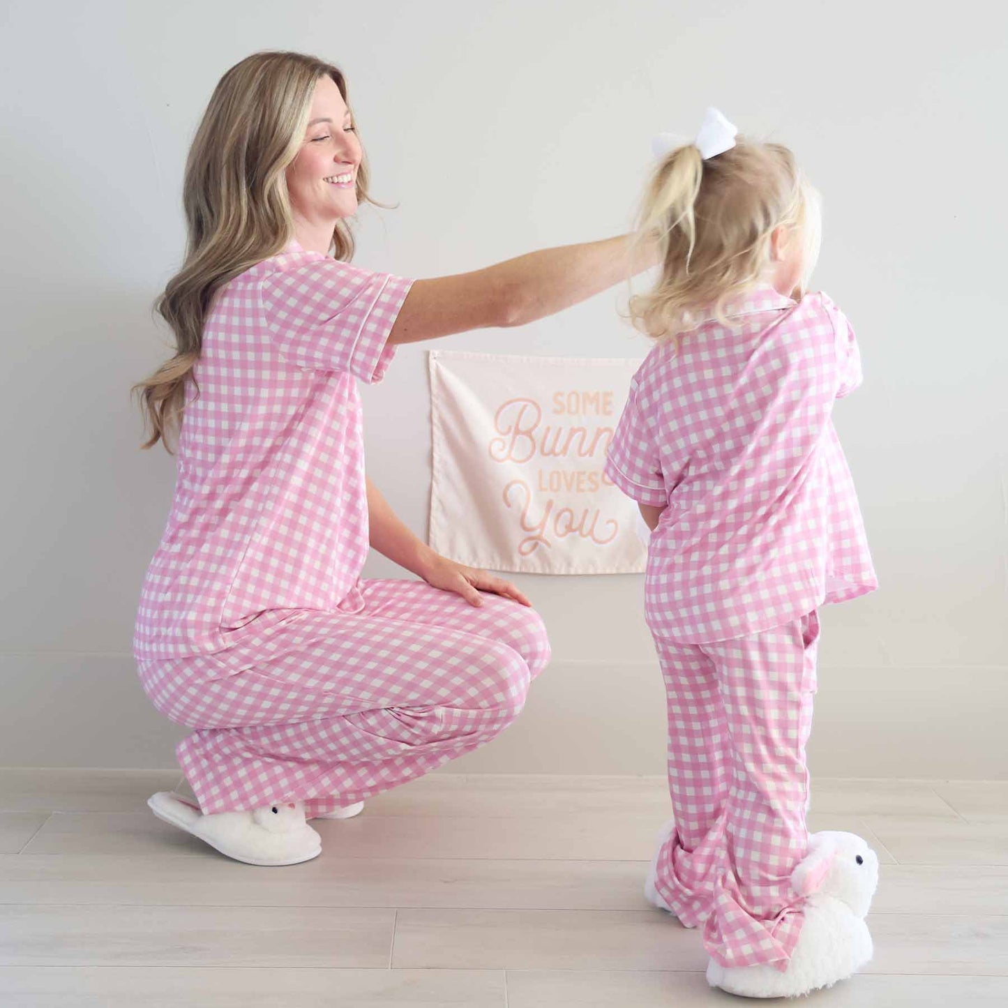 Women's Two Piece Flare Lounge Set | Pink Gingham