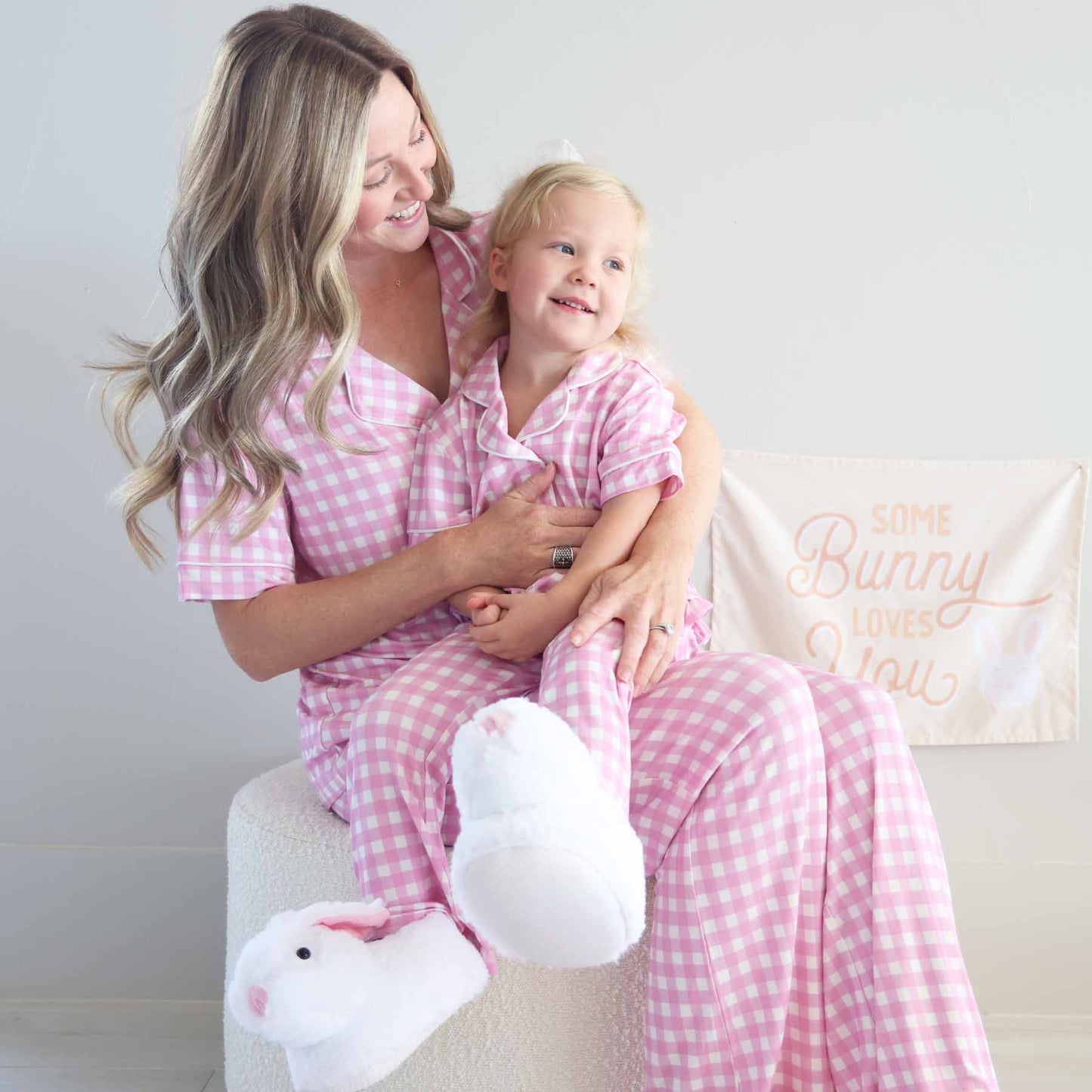 Women's Two Piece Flare Lounge Set | Pink Gingham