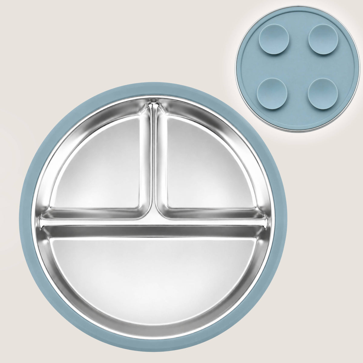 Stainless Steel Silicone Suction Plate - Dusty Teal