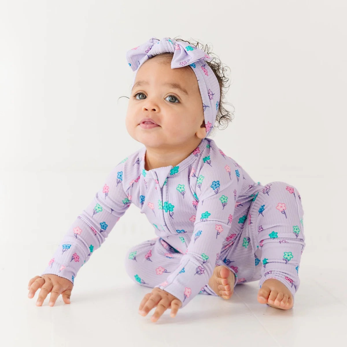 Lilac Daisies Ribbed Zip Romper