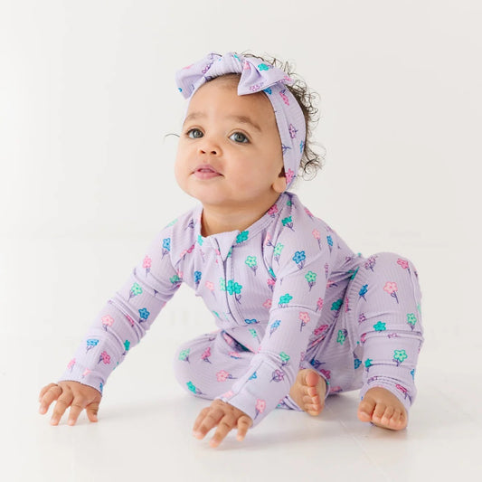 Lilac Daisies Ribbed Zip Romper