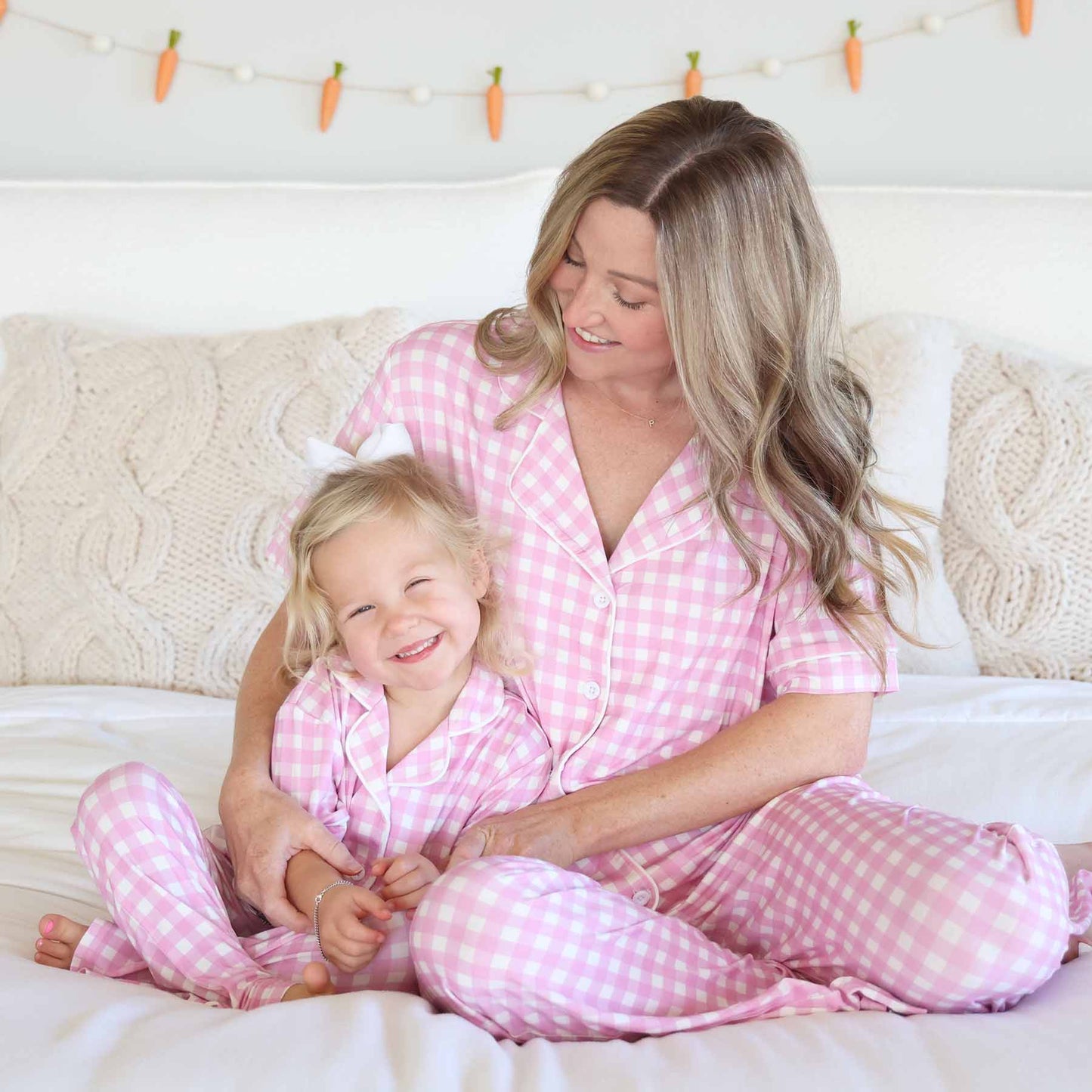 Women's Two Piece Flare Lounge Set | Pink Gingham