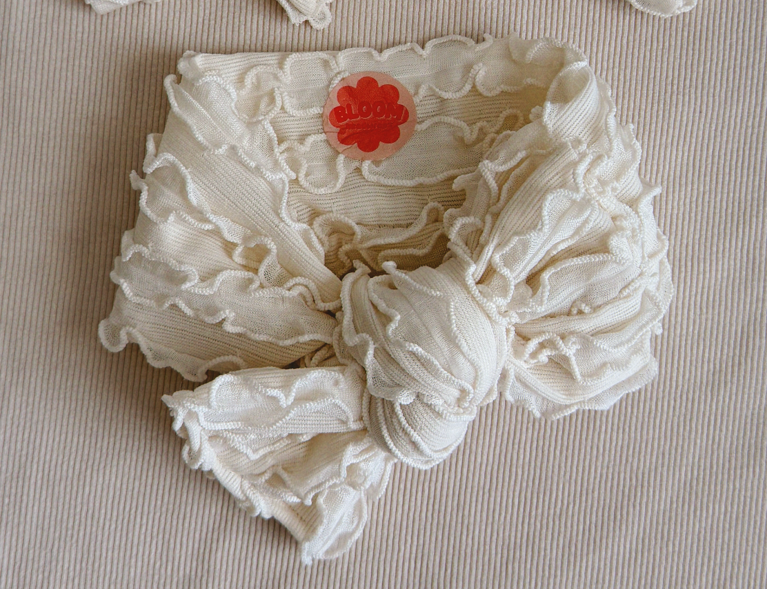 Ivory Ruffle Tie On Headwrap